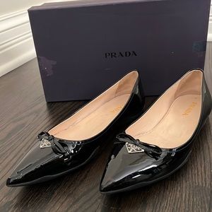 Prada black patent leather pointed ballet flats size 37 (6.5)